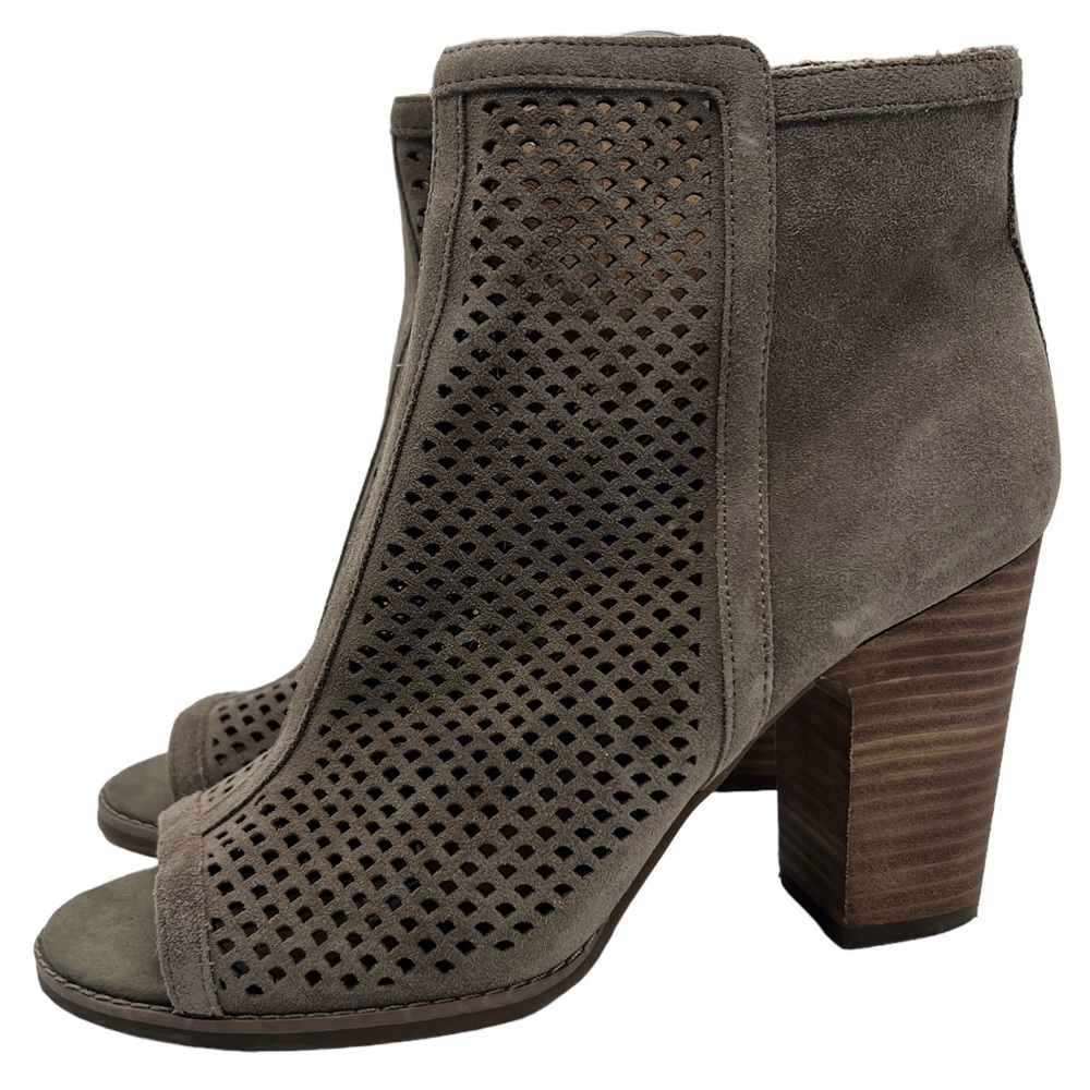 Lucky Brand Booties Lakyn Brown Suede Leather Block Heel Peep Toe Boho Size 9.5